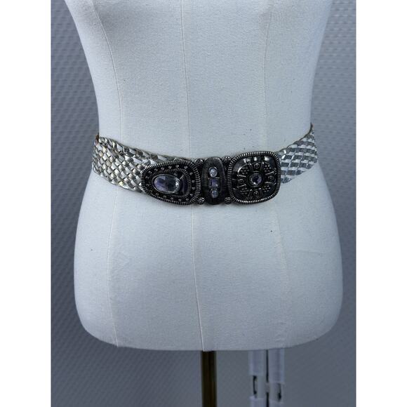 Chicos White Silver Braided Rhinestone Belt Sz M 1.5”W main image 7